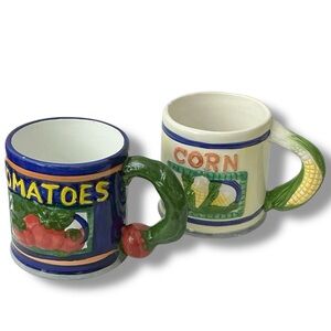 Large Mug Set Unique Vintage Corn and Tomatoes Ceramic Jay Imports Vintage 1996